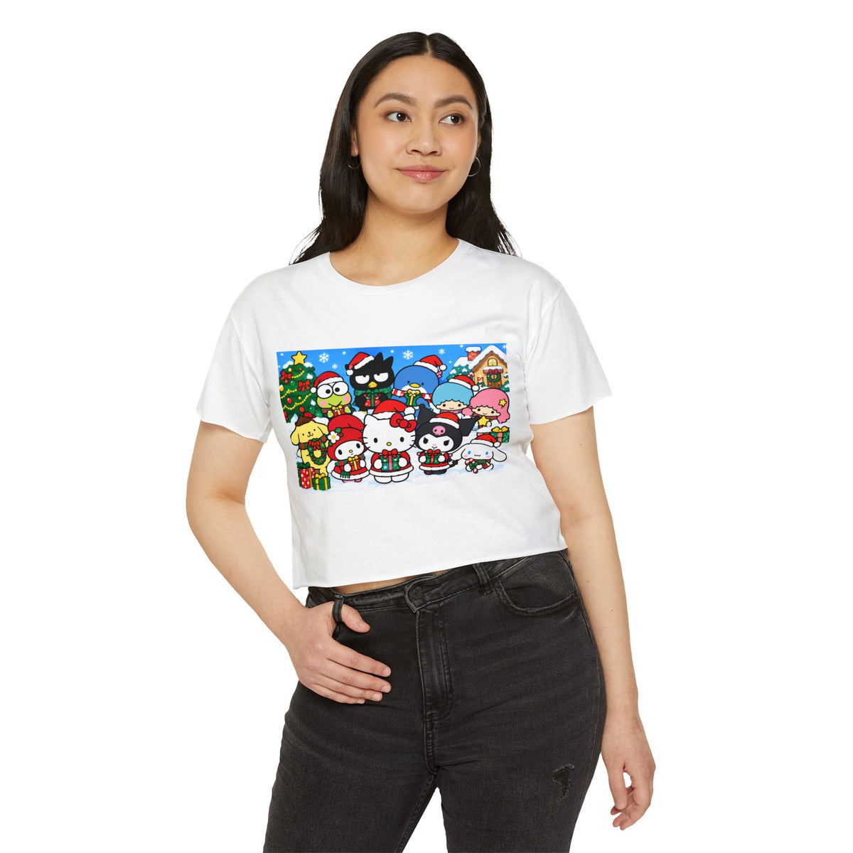 Hello Kitty Christmas Crop Top — Cute Sanrio Holiday Festival Tee