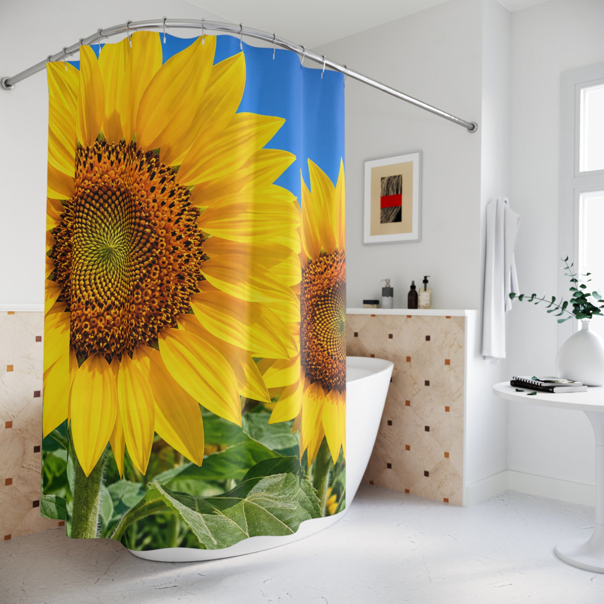 Sunflower Shower Curtain — Bright Yellow Floral Bathroom Decor