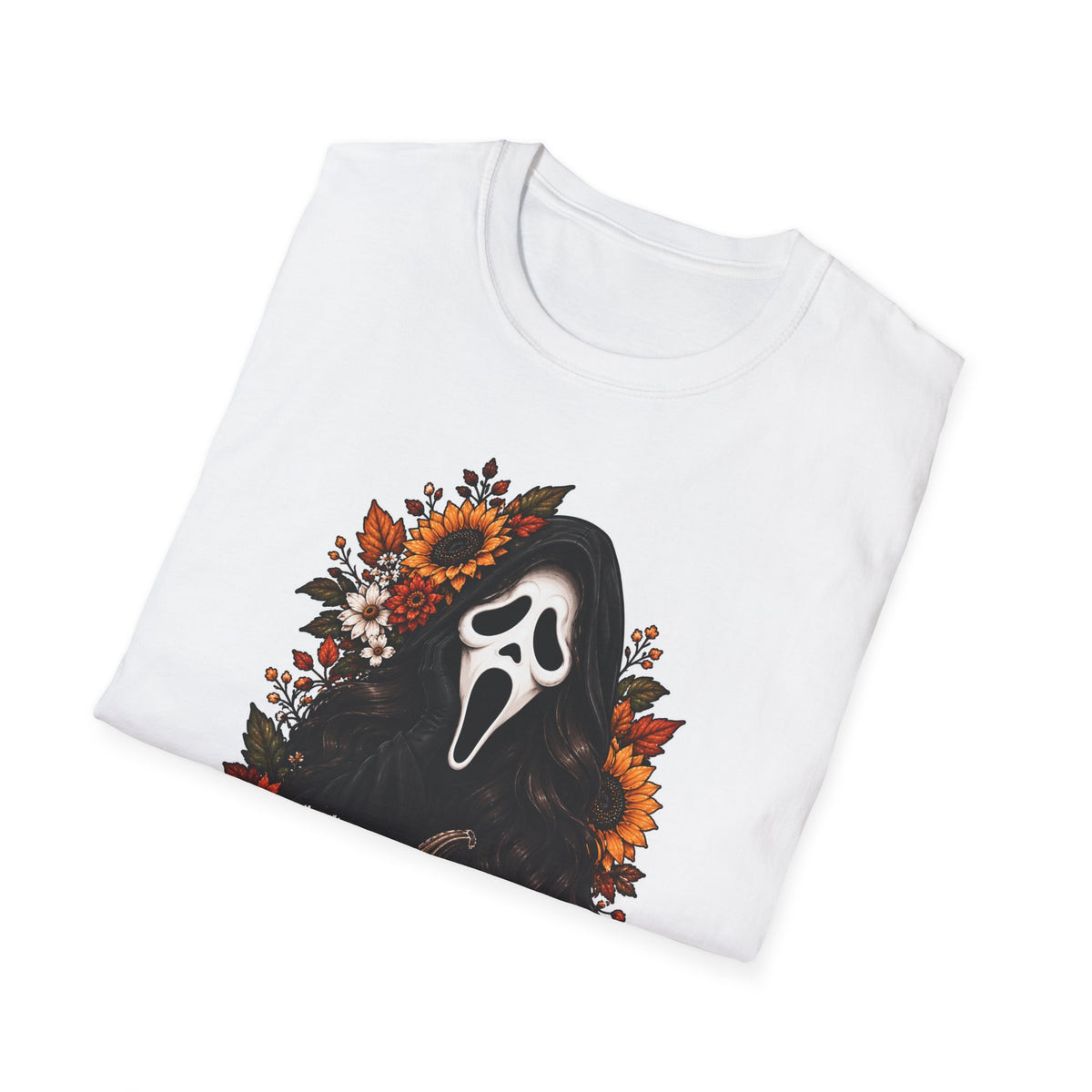 Halloween Ghostface Pumpkin T‑Shirt — Spooky Floral Fall Graphic Tee