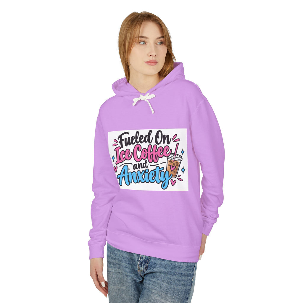 Hoodie — "Fueled on Ice Coffee and Anxiety" Cute Pastel Graphic Hoodie