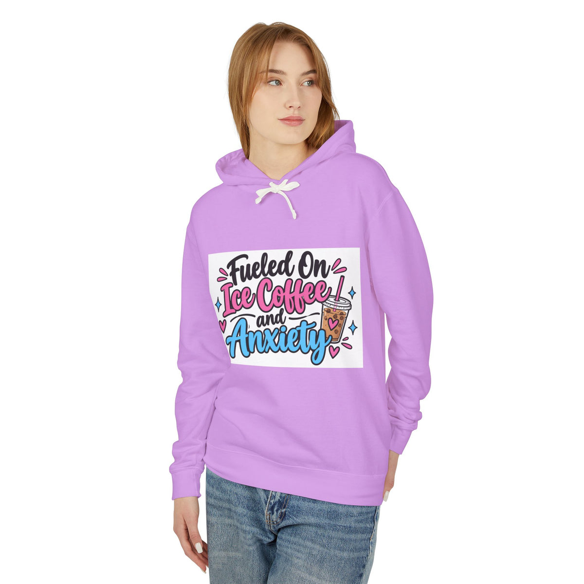 Hoodie — "Fueled on Ice Coffee and Anxiety" Cute Pastel Graphic Hoodie