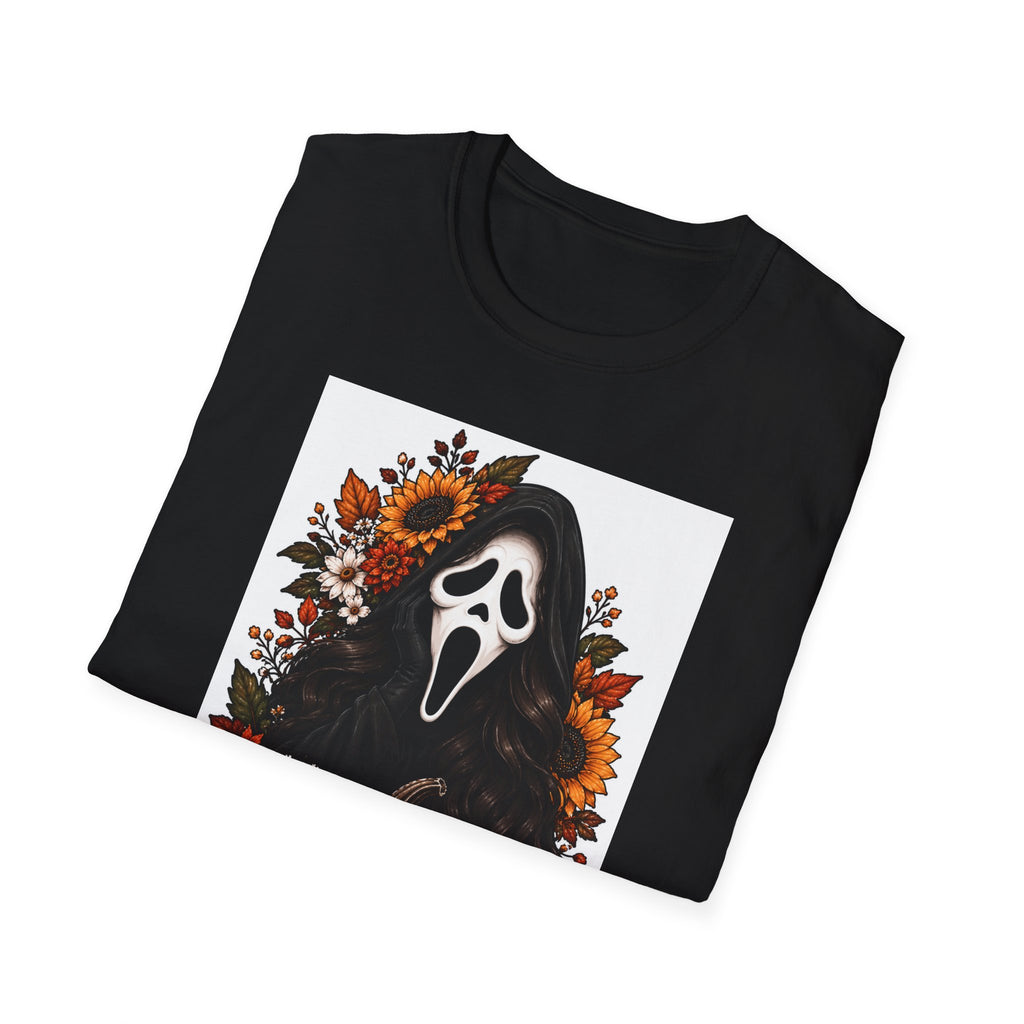Halloween Ghostface Pumpkin T‑Shirt — Spooky Floral Fall Graphic Tee