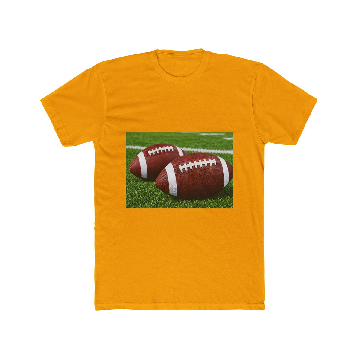 Football Graphic Tee — Two Footballs on Field Cotton T‑Shirt