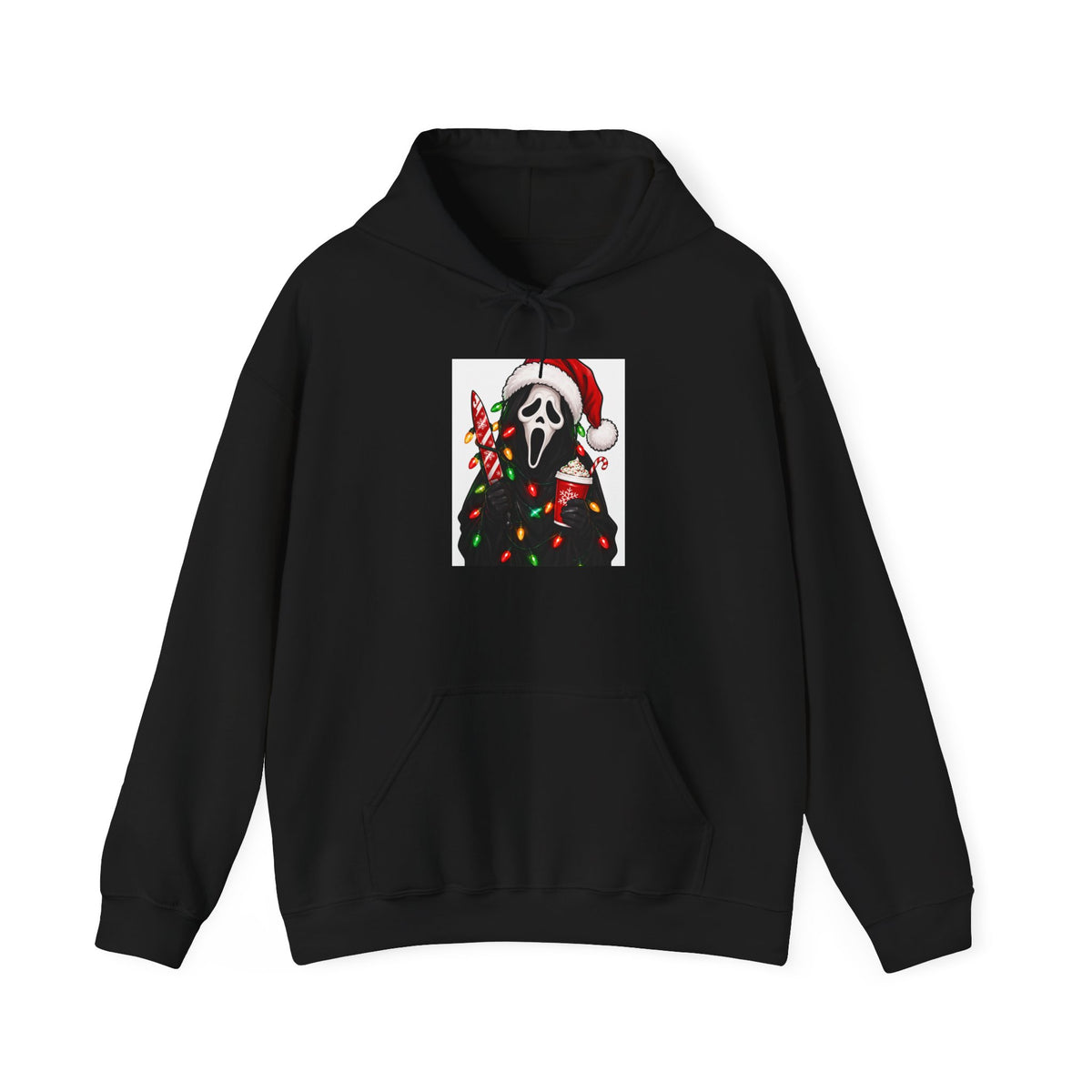 Christmas Scream Hoodie — Festive Ghostface with Santa Hat & Lights