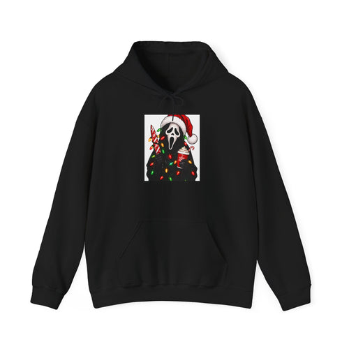 Christmas Scream Hoodie — Festive Ghostface with Santa Hat & Lights