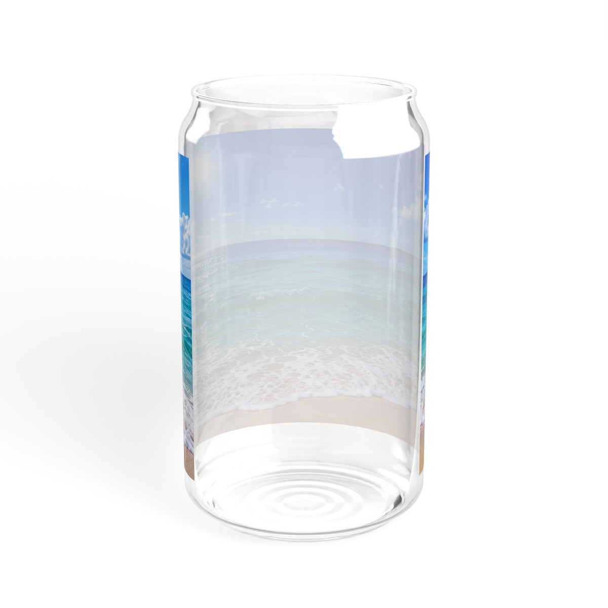 16oz Beach Scene Sipper Glass with Bamboo Lid — Tropical Ocean Drink Tumbler