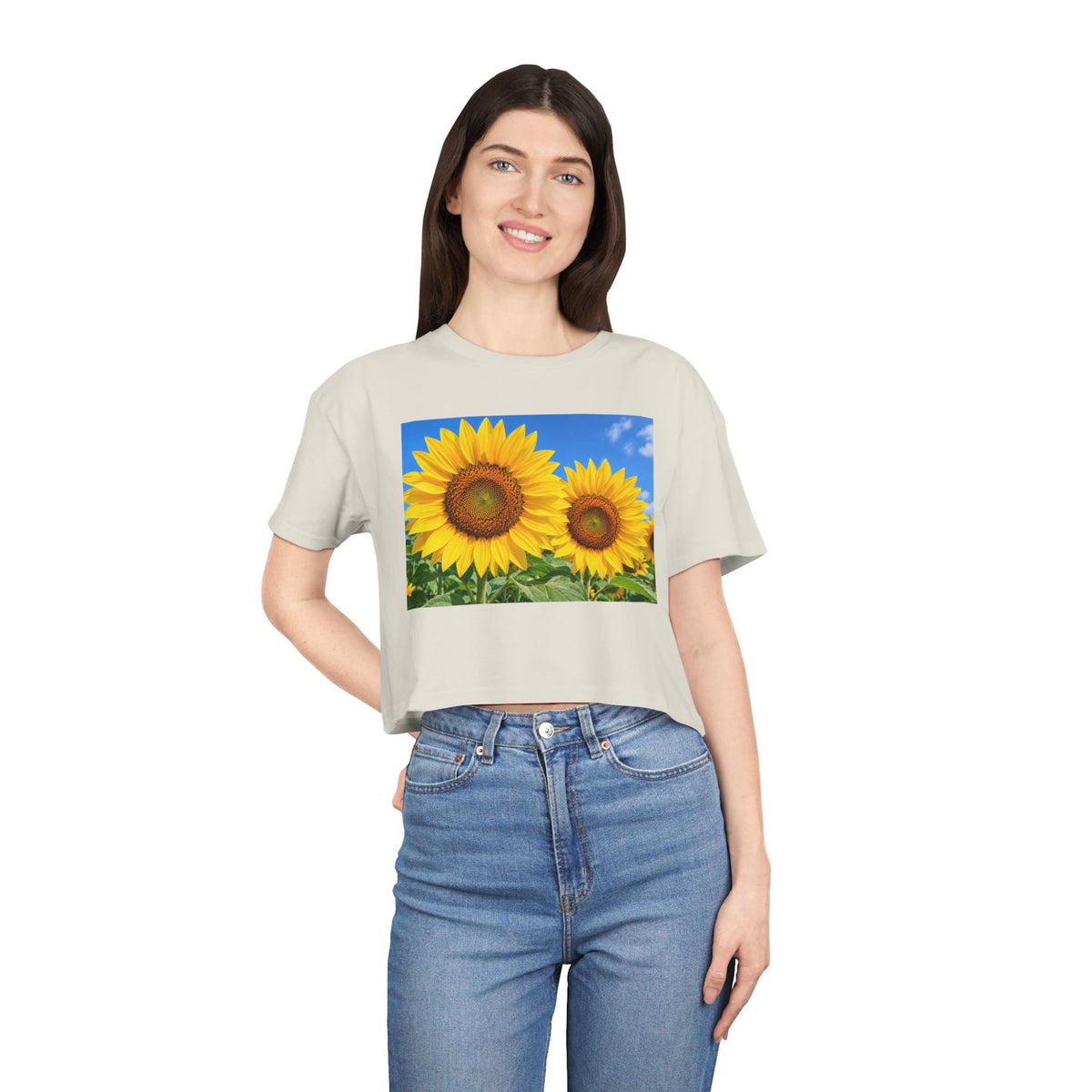 Sunflower Print Crop Tee