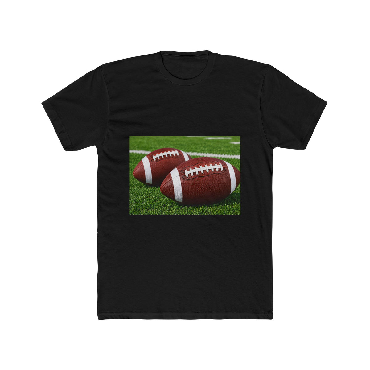 Football Graphic Tee — Two Footballs on Field Cotton T‑Shirt