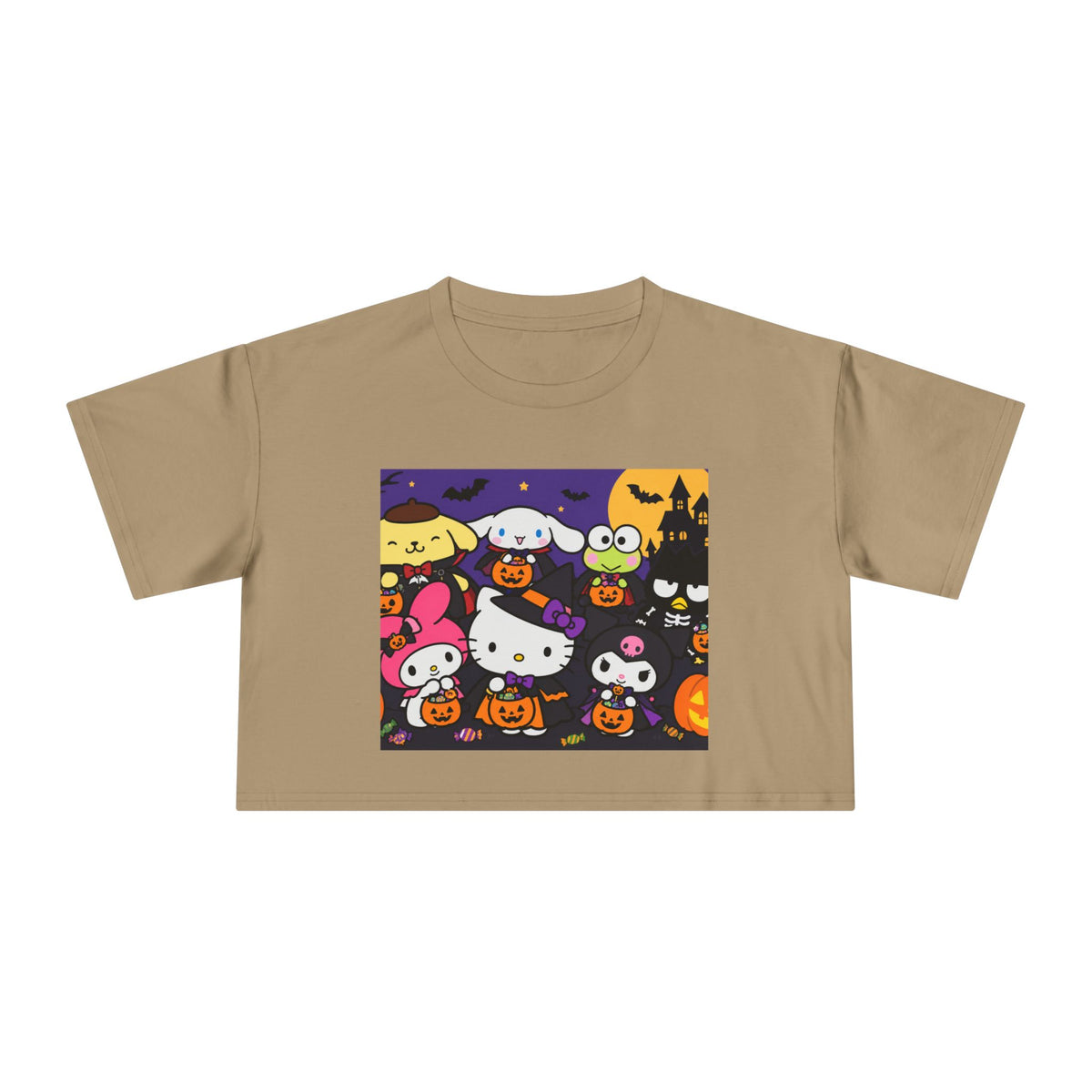 Halloween Kitty Crop Tee — Cute Hello Kitty Trick-or-Treat Graphic