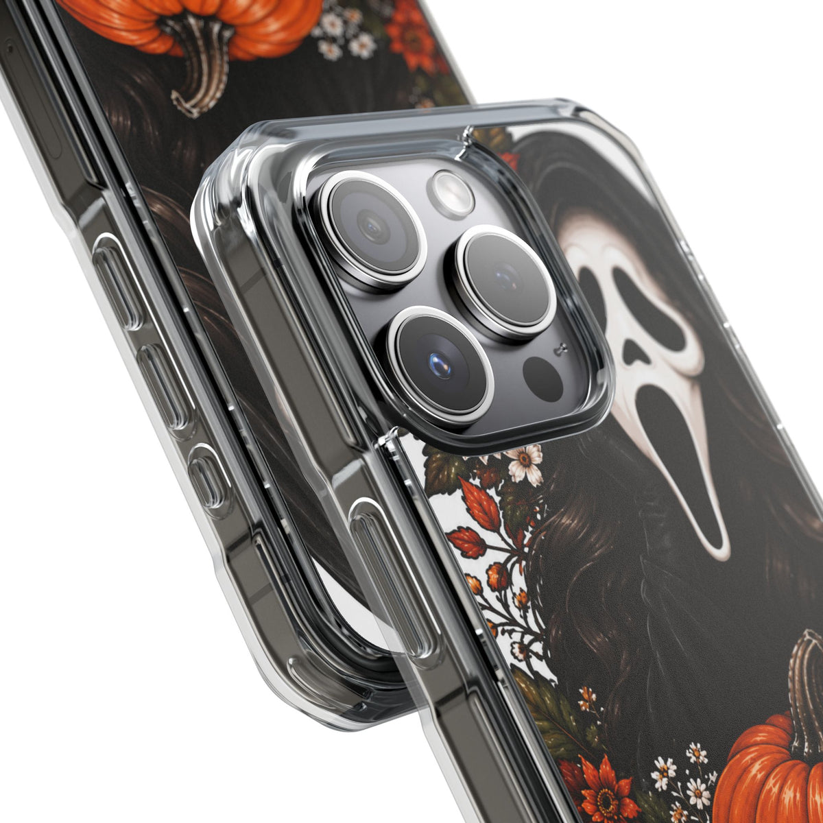 Clear Magnetic Phone Case — Autumn Scream Pumpkin & Sunflower Design