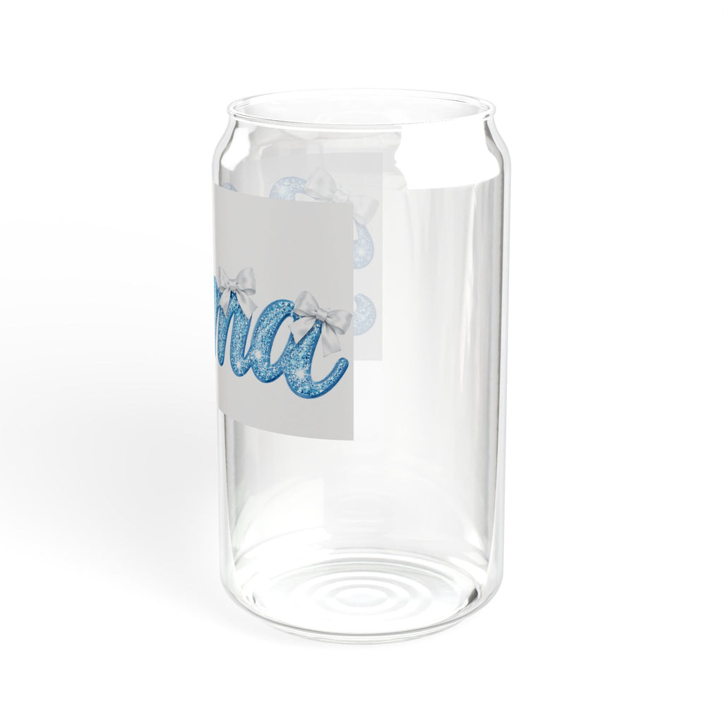 Mama 16oz Glass Sipper — Cute Blue Script Mama Drink Jar with Straw