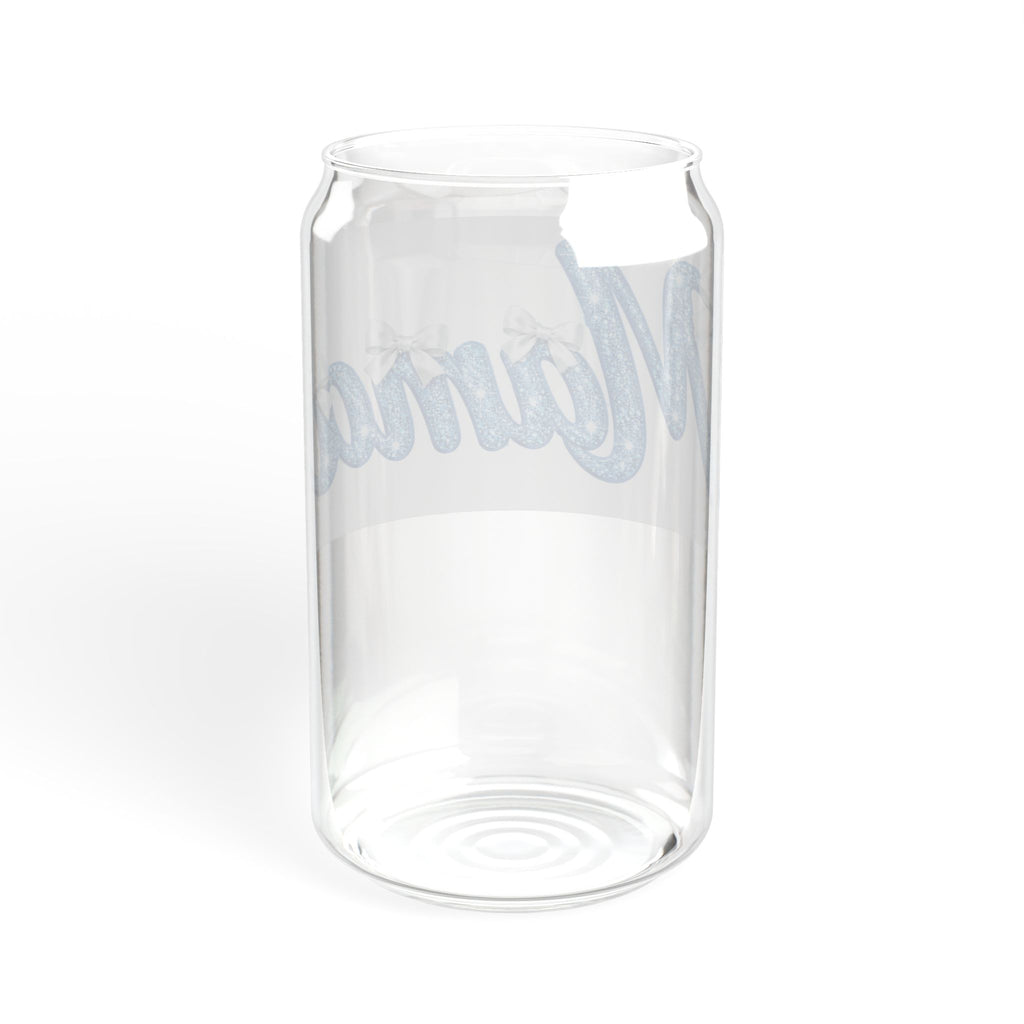 Mama 16oz Glass Sipper — Cute Blue Script Mama Drink Jar with Straw