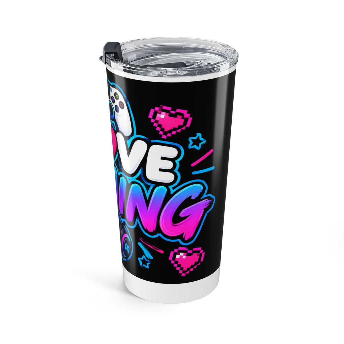20oz Gaming Tumbler — "I Love Gaming" Neon Controller Travel Cup