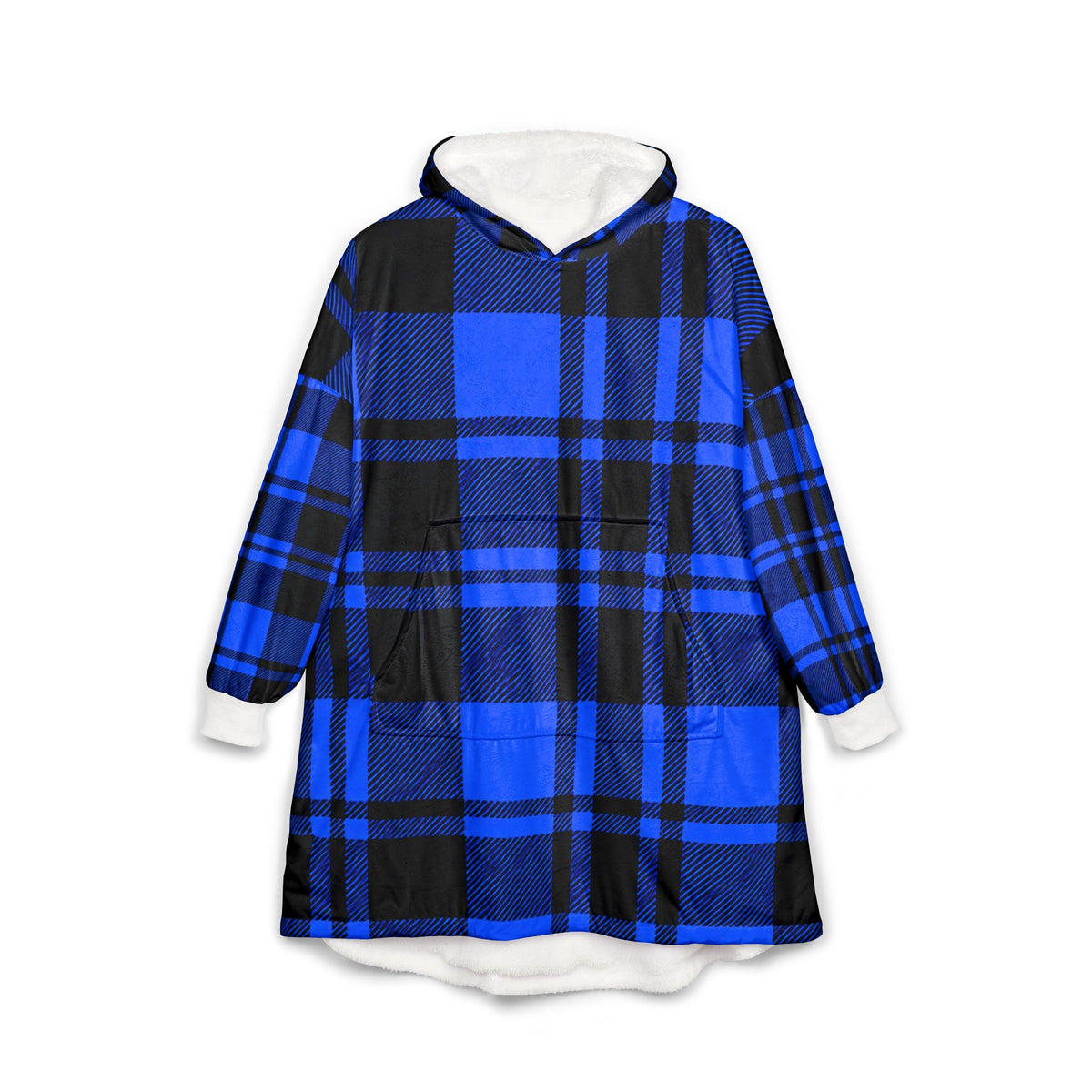 Blue Buffalo Plaid Hooded Blanket - Cozy Sherpa Wearable Blanket