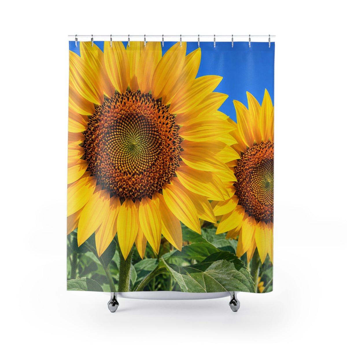 Sunflower Shower Curtain — Bright Yellow Floral Bathroom Decor