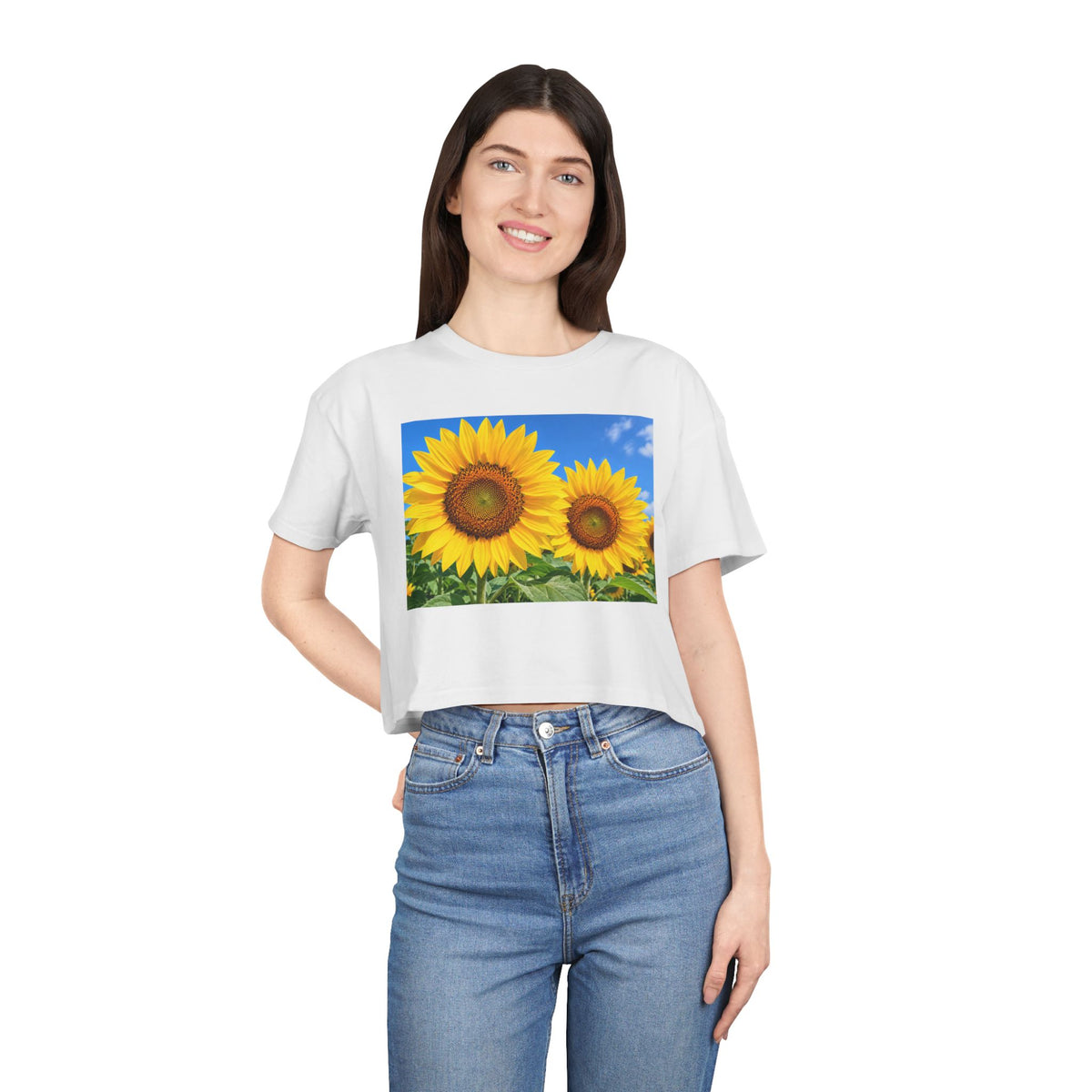 Sunflower Print Crop Tee