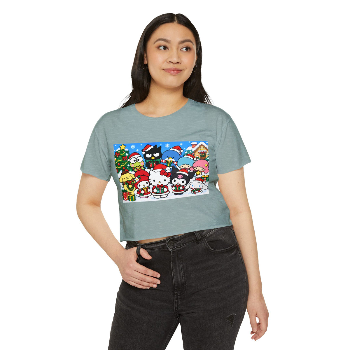 Hello Kitty Christmas Crop Top — Cute Sanrio Holiday Festival Tee