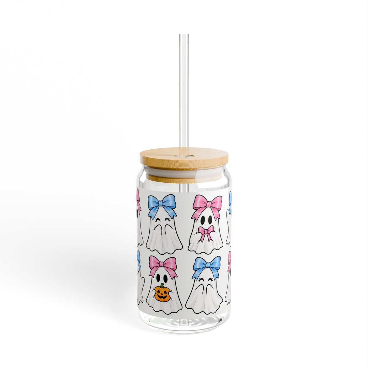 Ghost Bows 16oz Sipper Glass — Cute Halloween Drink Tumbler