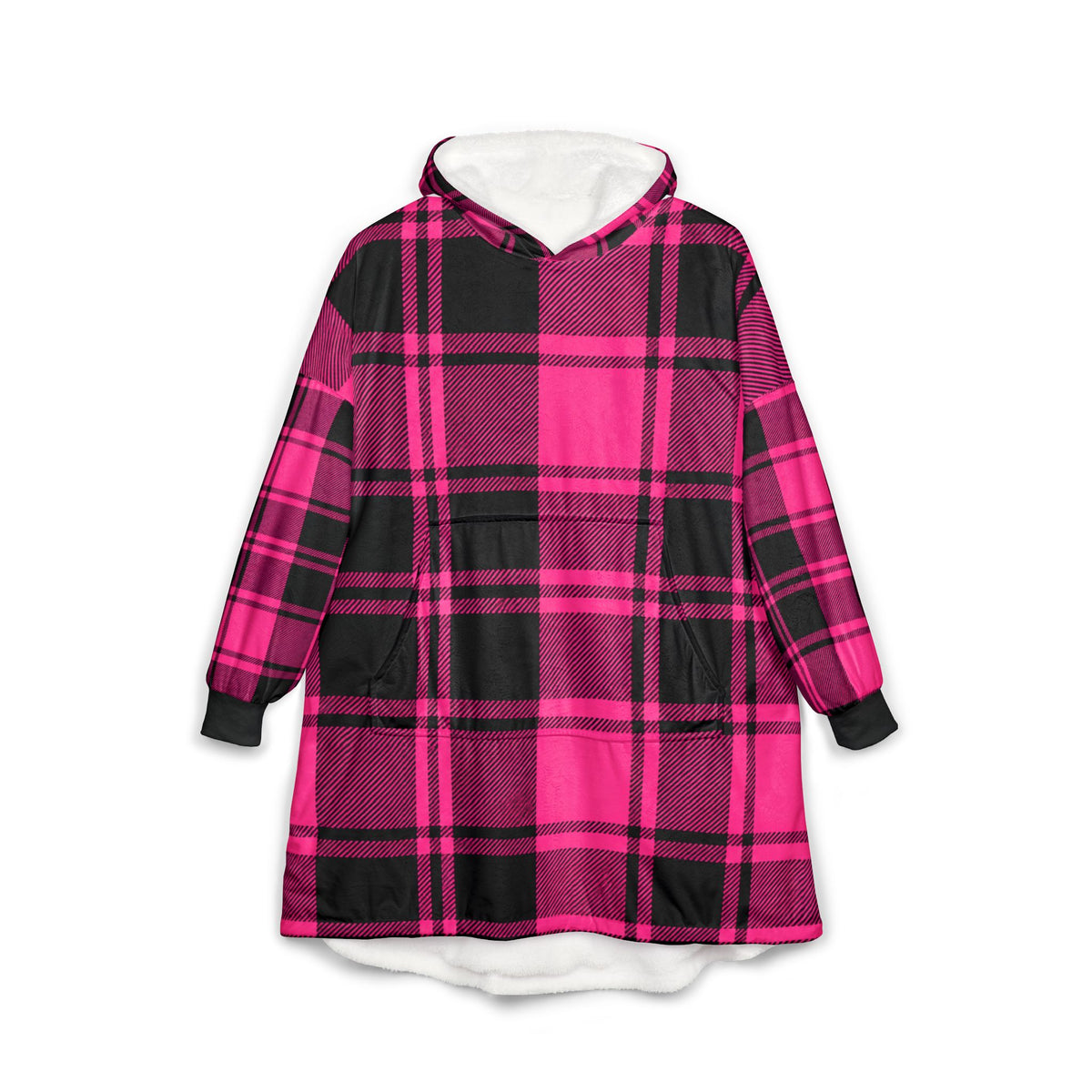 Pink & Black Plaid Hooded Blanket — Cozy Oversized Hoodie Blanket