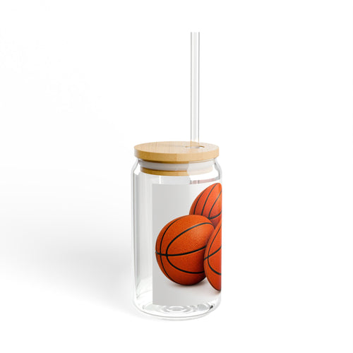Basketball Glass Sipper | 16oz Sports Drink Jar with Straw