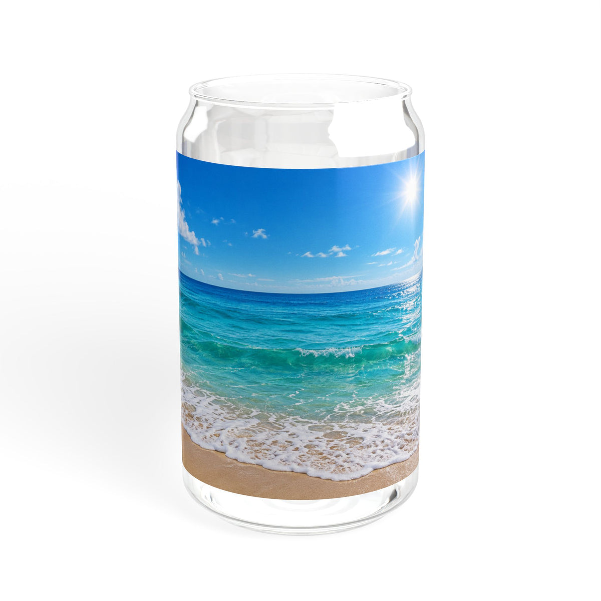 16oz Beach Scene Sipper Glass with Bamboo Lid — Tropical Ocean Drink Tumbler