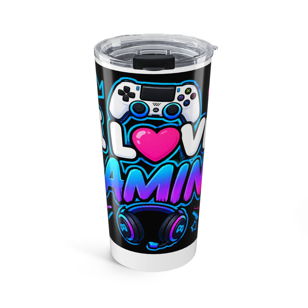 20oz Gaming Tumbler — "I Love Gaming" Neon Controller Travel Cup