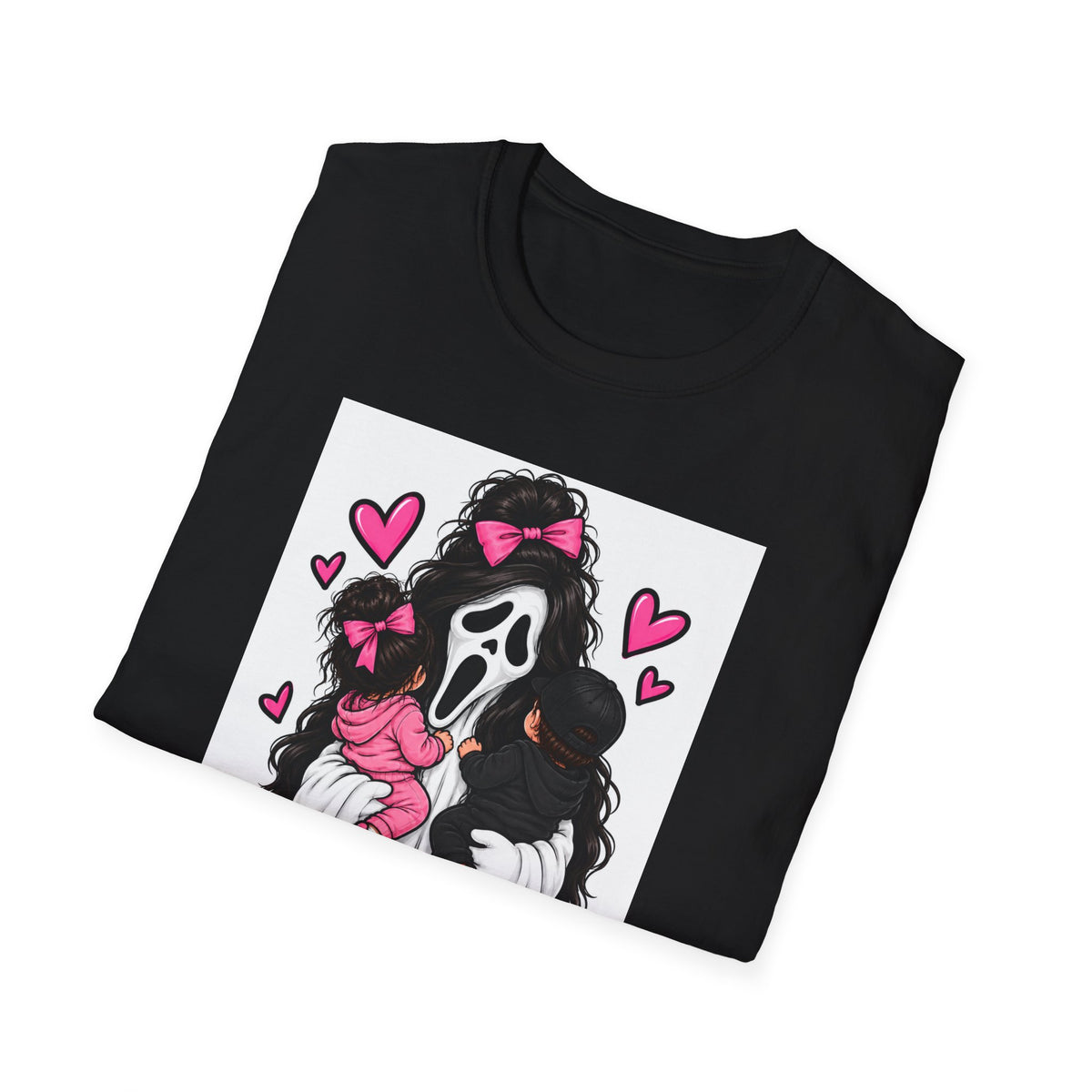 Mom Life Graphic Tee – Cute Scream Mask Mom Shirt with Pink Hearts