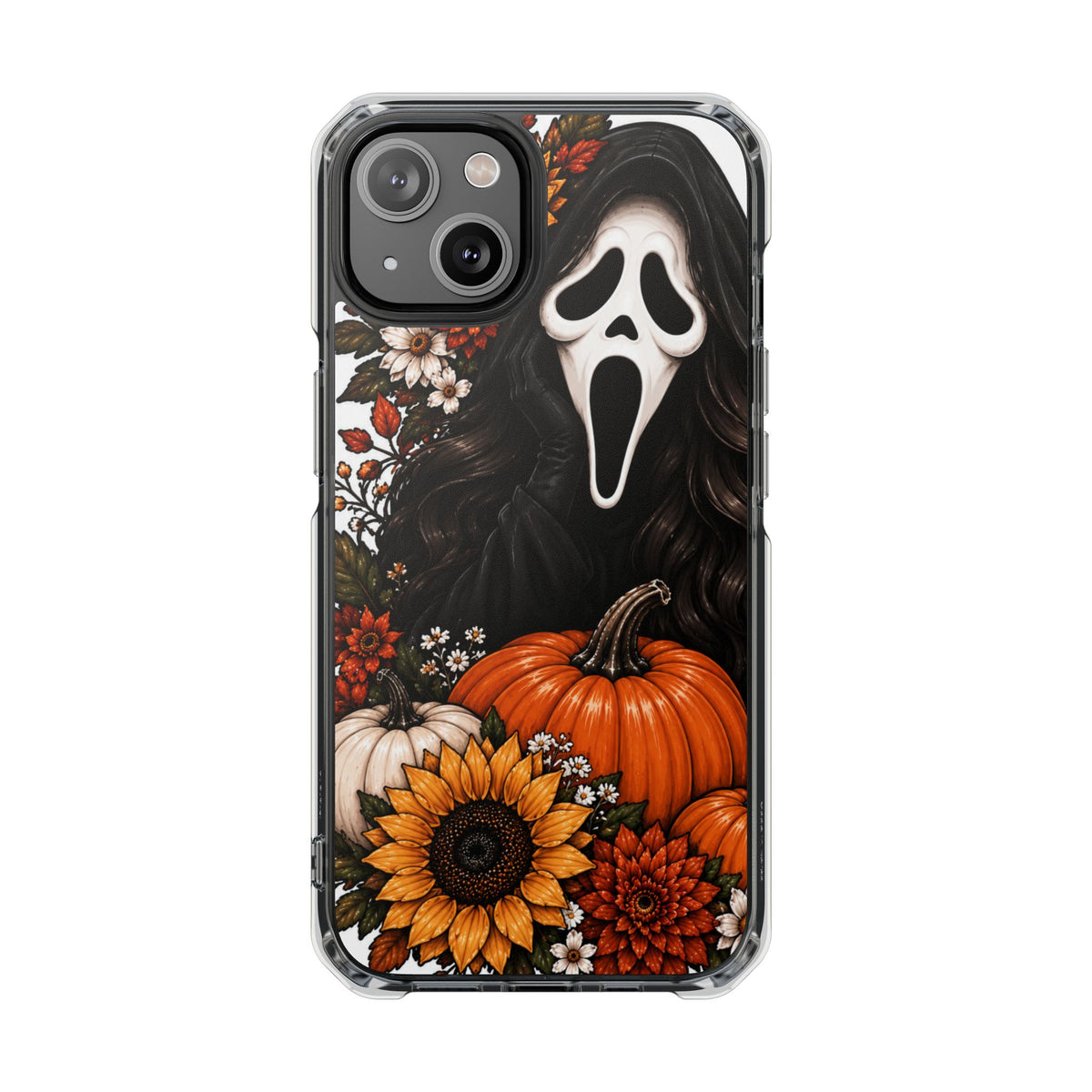 Clear Magnetic Phone Case — Autumn Scream Pumpkin & Sunflower Design
