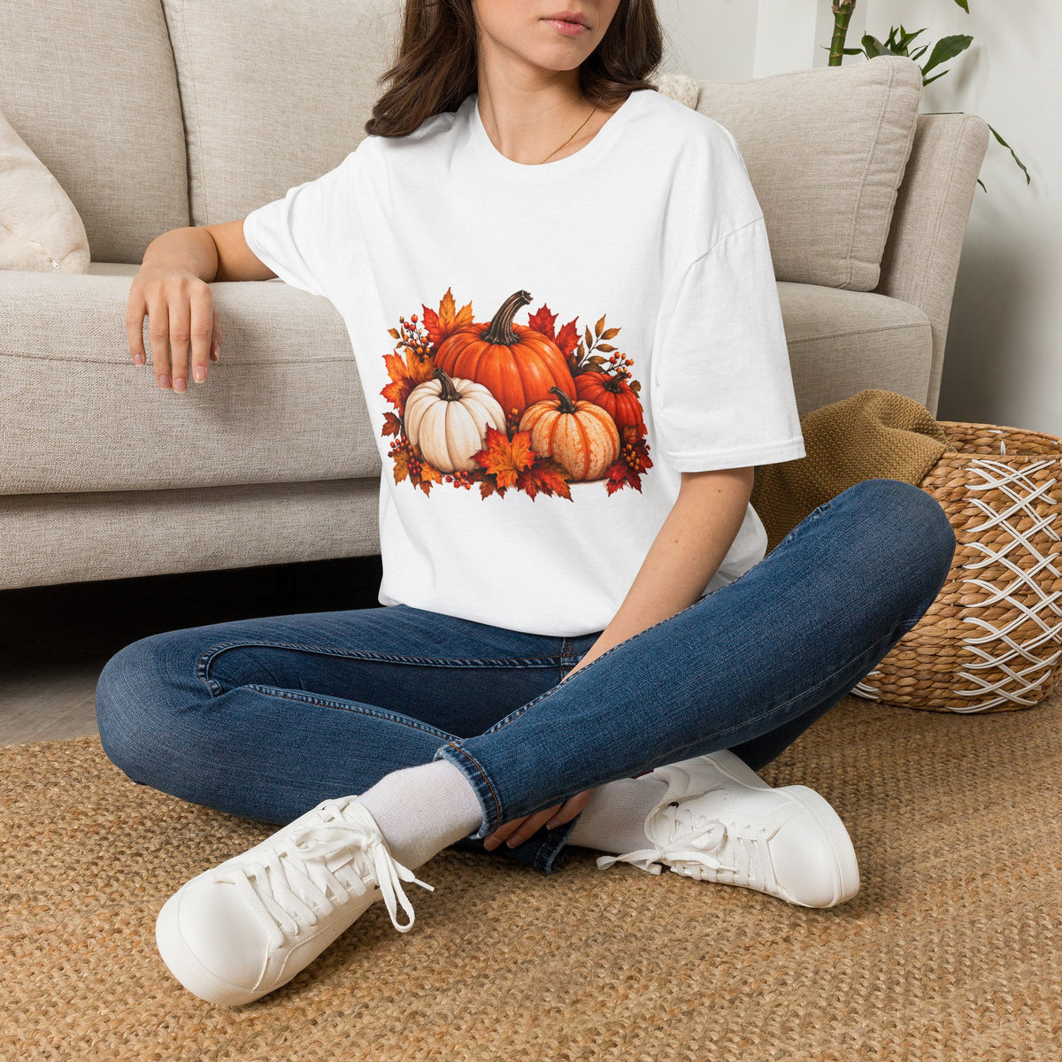 Fall Pumpkin Trio T-Shirt – Autumn Leaves Harvest Tee