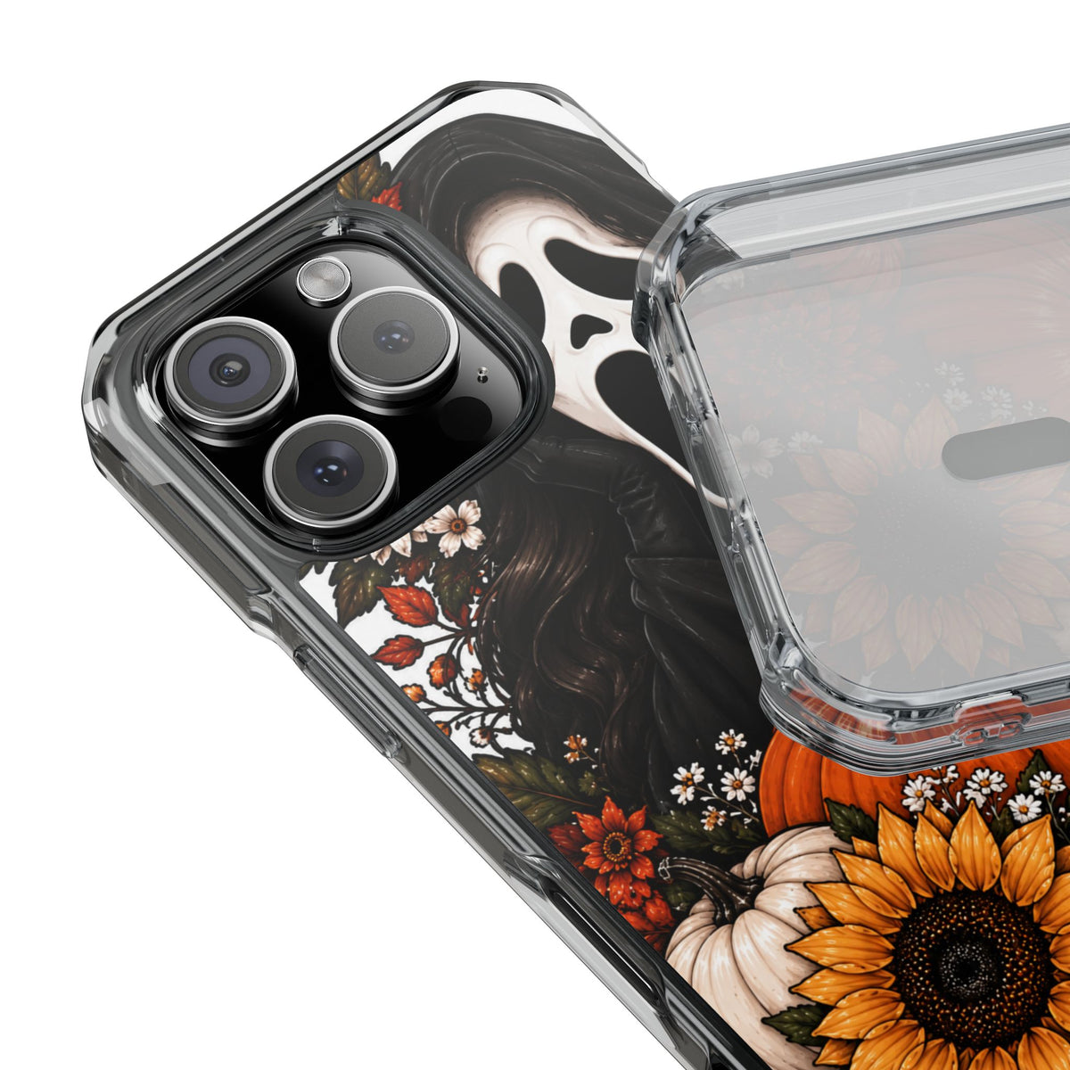 Clear Magnetic Phone Case — Autumn Scream Pumpkin & Sunflower Design