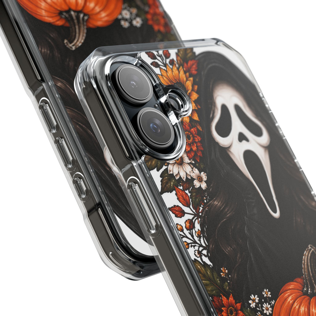 Clear Magnetic Phone Case — Autumn Scream Pumpkin & Sunflower Design