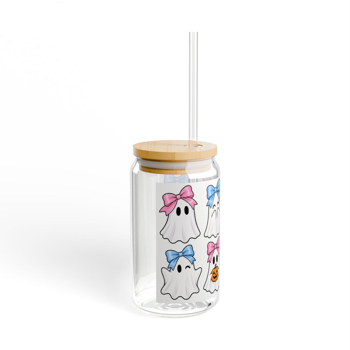 Ghost Bows 16oz Sipper Glass — Cute Halloween Drink Tumbler
