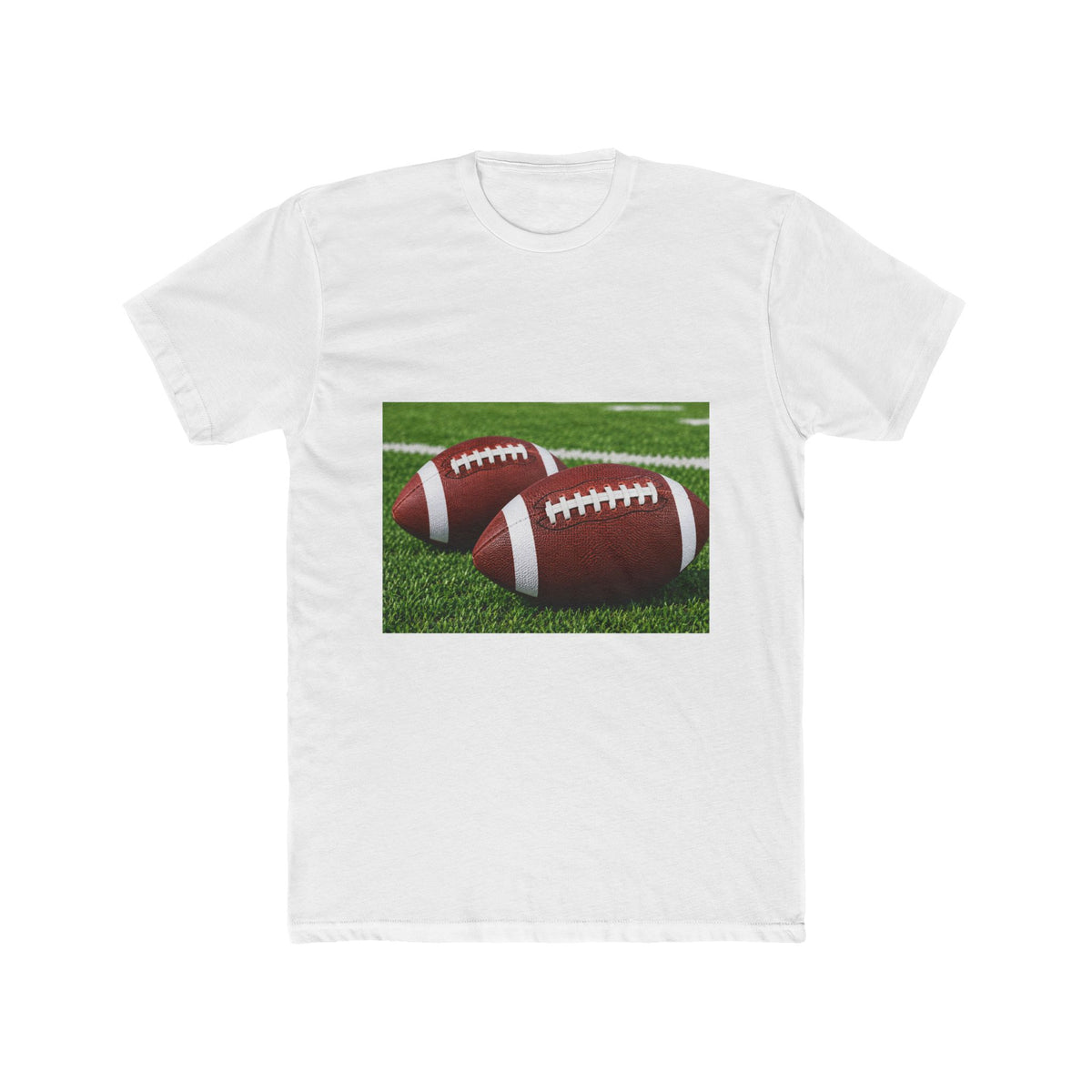 Football Graphic Tee — Two Footballs on Field Cotton T‑Shirt
