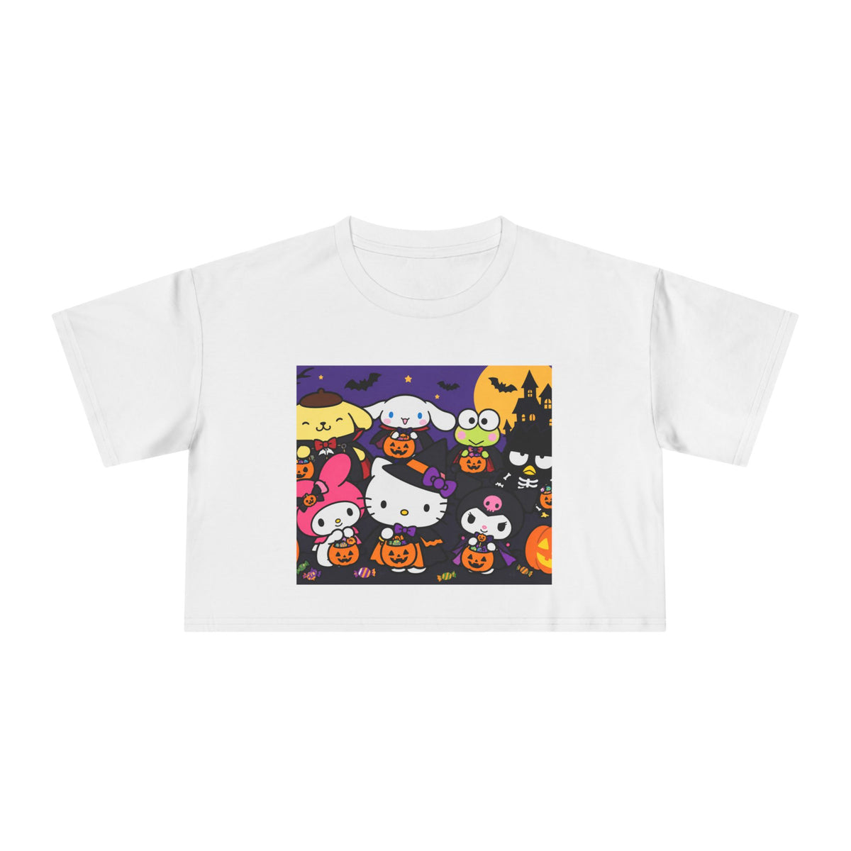 Halloween Kitty Crop Tee — Cute Hello Kitty Trick-or-Treat Graphic
