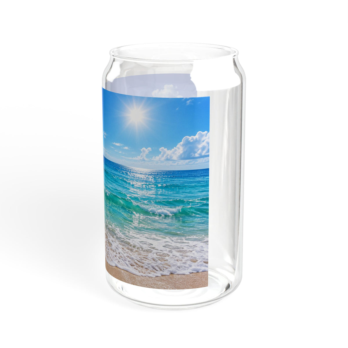 16oz Beach Scene Sipper Glass with Bamboo Lid — Tropical Ocean Drink Tumbler