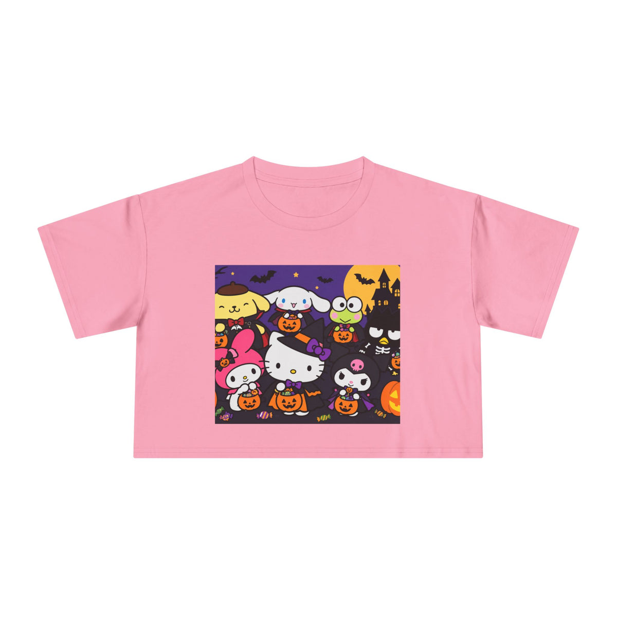 Halloween Kitty Crop Tee — Cute Hello Kitty Trick-or-Treat Graphic