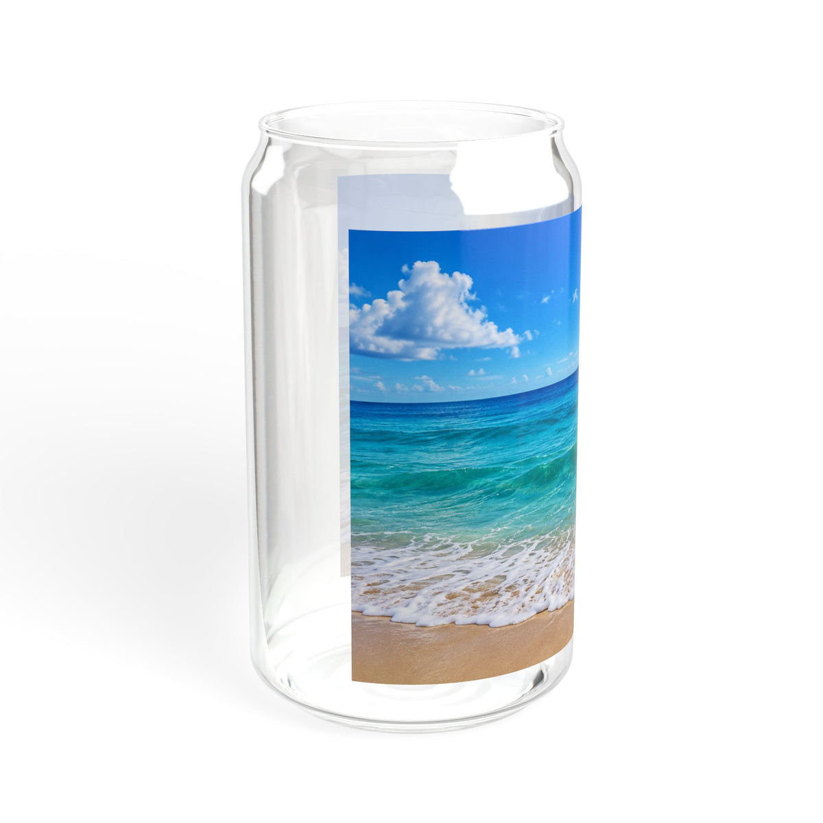 16oz Beach Scene Sipper Glass with Bamboo Lid — Tropical Ocean Drink Tumbler