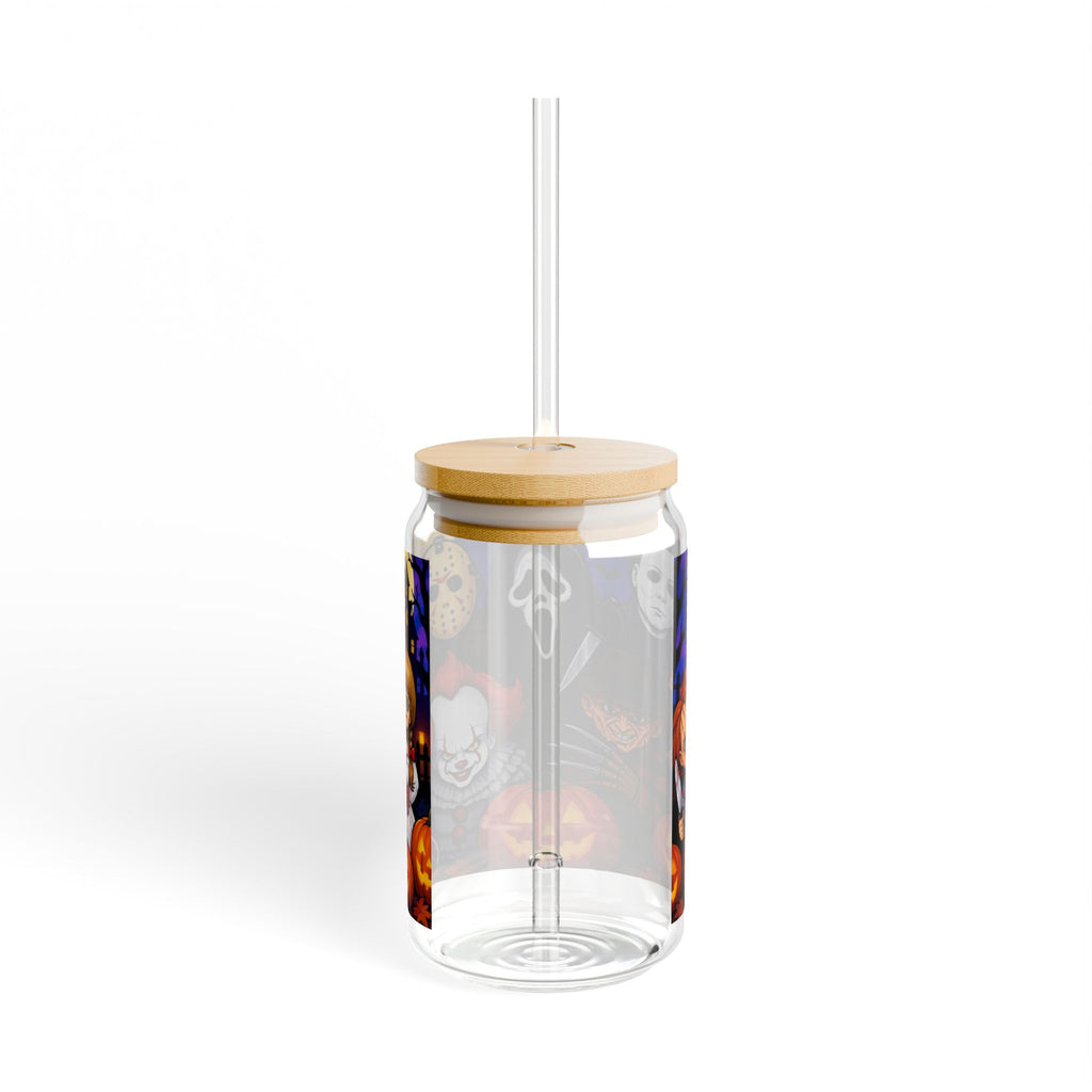 Halloween Horror Characters 16oz Sipper Glass – Michael Myers, Ghostface, Freddy, Pennywise & Chucky Design