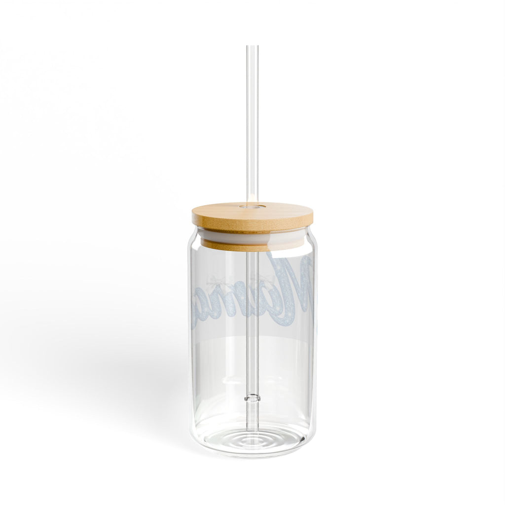 Mama 16oz Glass Sipper — Cute Blue Script Mama Drink Jar with Straw