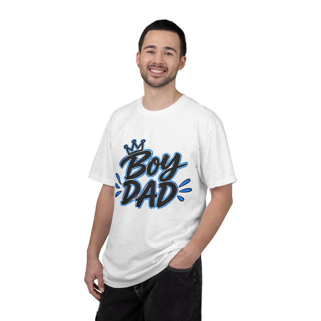 Boy Dad T-Shirt - Retro Blue Script Father's Day Tee for New and Proud Dads