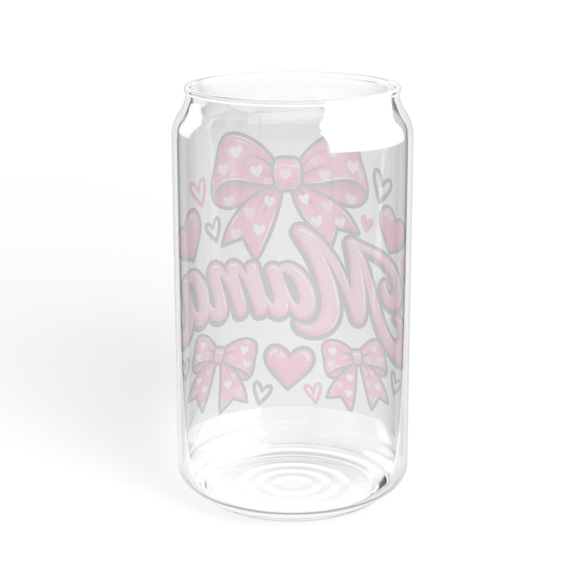 Mama Sipper Glass 16oz – Pink Hearts & Bows Drink Jar, Mother's Day Gift