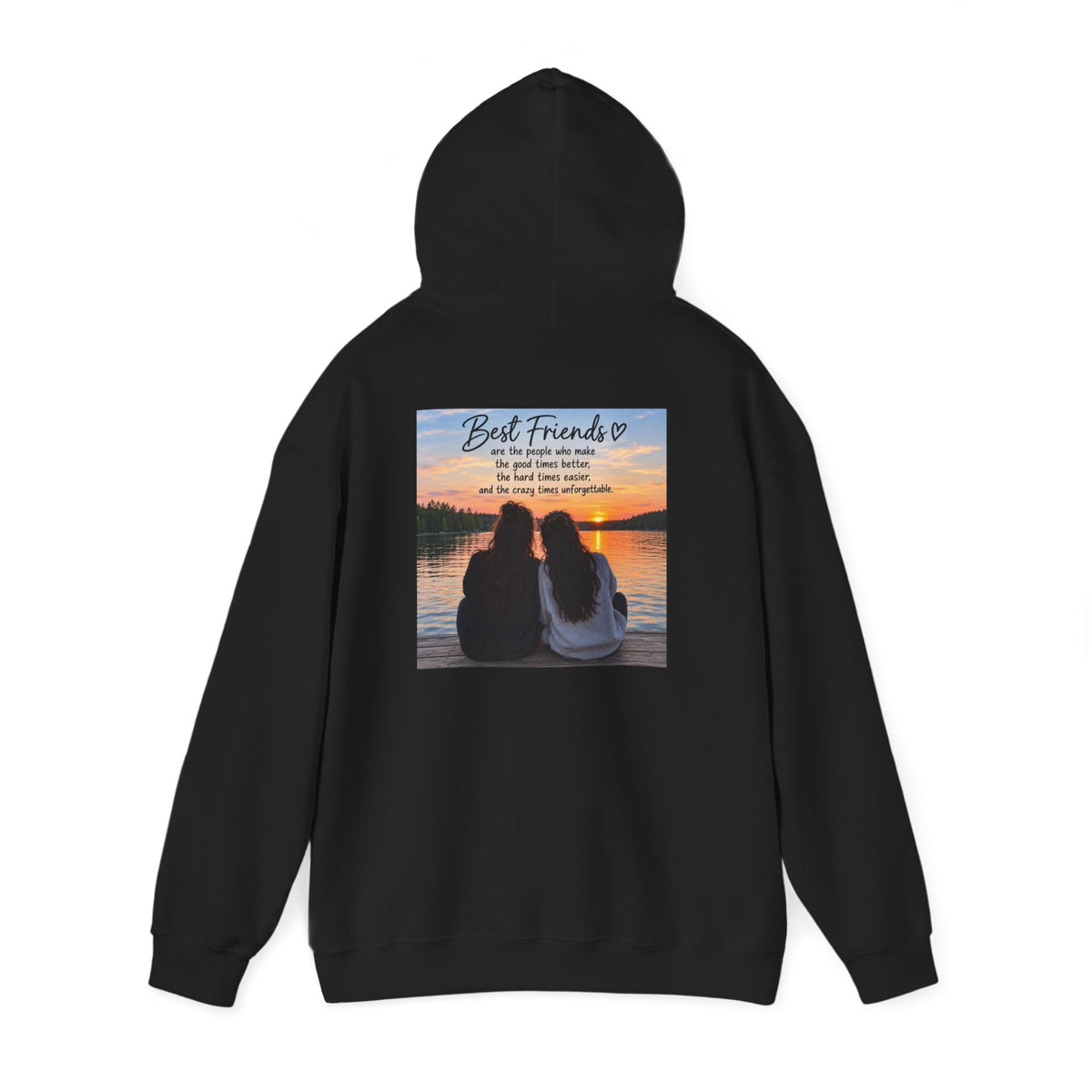 Hoodie — "Best Friends" Sunset Photo Hoodie (Friends Quote, Cozy Gift)
