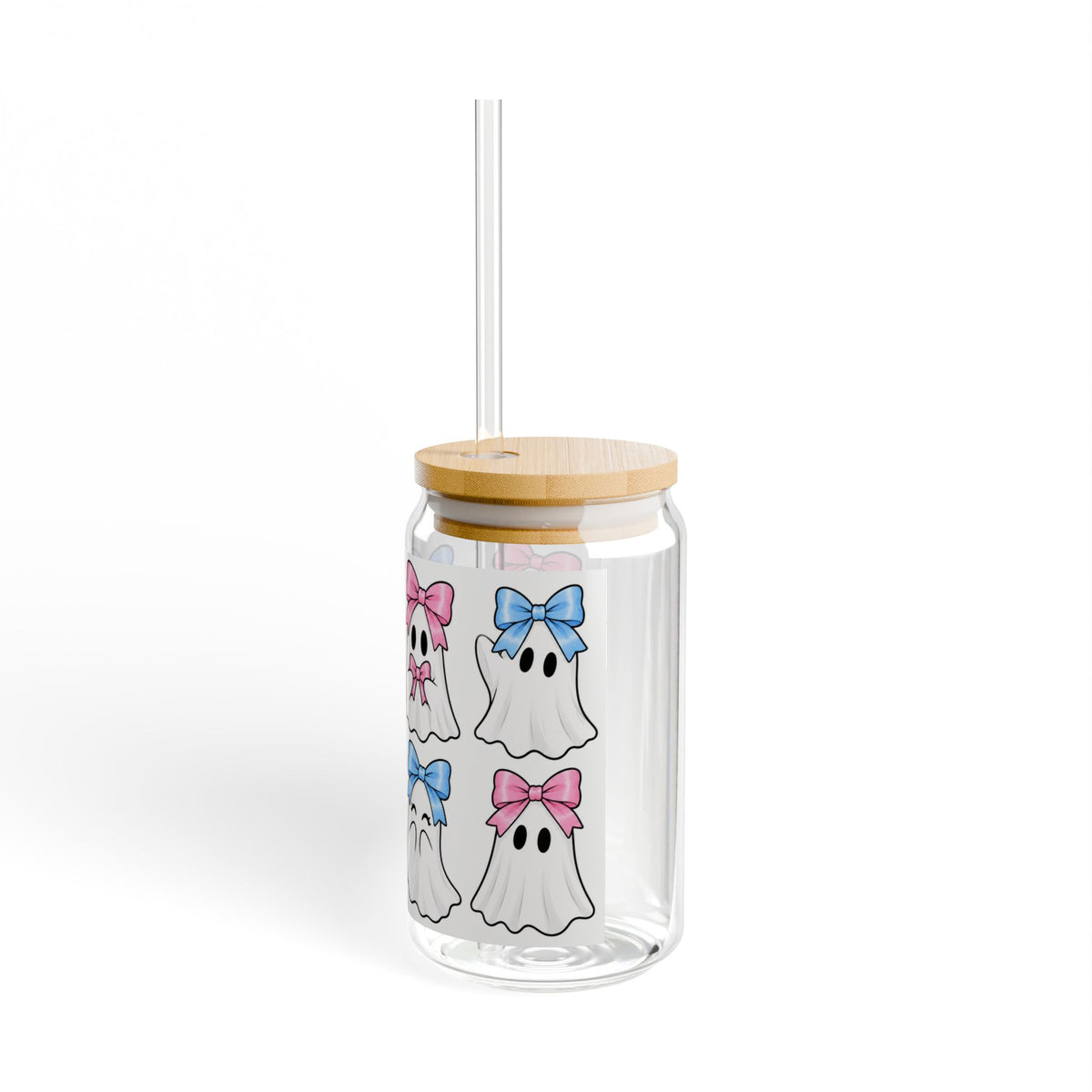 Ghost Bows 16oz Sipper Glass — Cute Halloween Drink Tumbler
